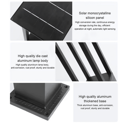 Premium Solar-Powered Square Bollard Light-Elegant Outdoor Lawn Illumination