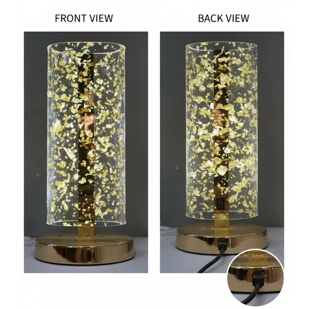 FUTURKART Modern Round Base Gold Acrylic Table Lamp – 3-Color LED, Push Button, Rechargeable, Stylish Home & Desk Lighting