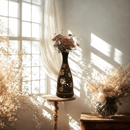 Black elegant iron LED table lamp with planter touch switch