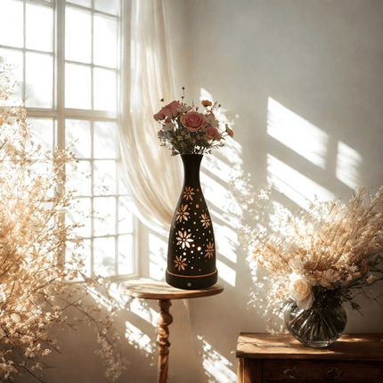 Futurkart Rechargeable LED Table Lamp in Flower Pot Shape, Black (Touch Control, 3-Color Modes, USB Charging) – Elegant Iron Body - FUTURKART