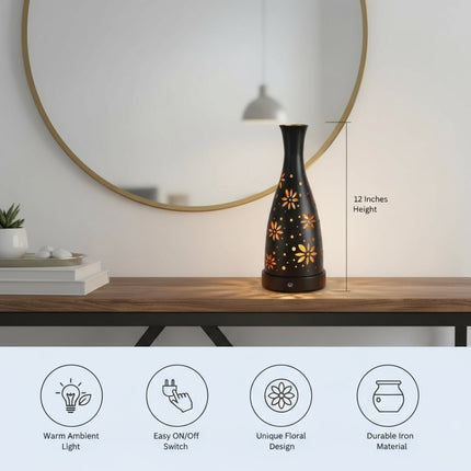 Futurkart Rechargeable LED Table Lamp in Flower Pot Shape, Black (Touch Control, 3-Color Modes, USB Charging) – Elegant Iron Body - FUTURKART