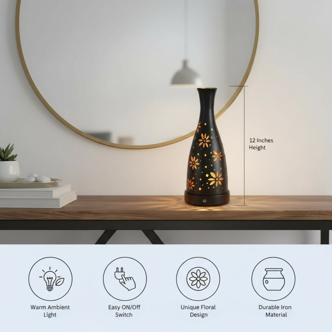 Futurkart Rechargeable LED Table Lamp in Flower Pot Shape, Black (Touch Control, 3-Color Modes, USB Charging) – Elegant Iron Body