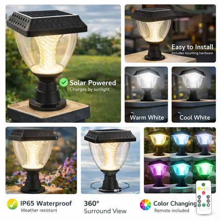 10W Solar Gate Light with Remote Control | Warm White, Cool White, Neutral & RGB | IP65 Waterproof | Automatic Dusk to Dawn | Outdoor Solar Pillar Light FUTURKART