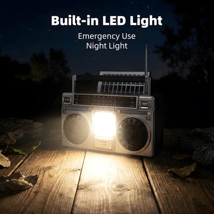 Compact FuturKart wireless speaker with solar charging panel, FM radio and emergency backup light