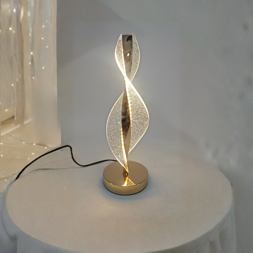 FUTURKART Modern Spiral Rechargeable LED Table Lamp – 3-Mode Lighting, Push Button, Gold Acrylic Design