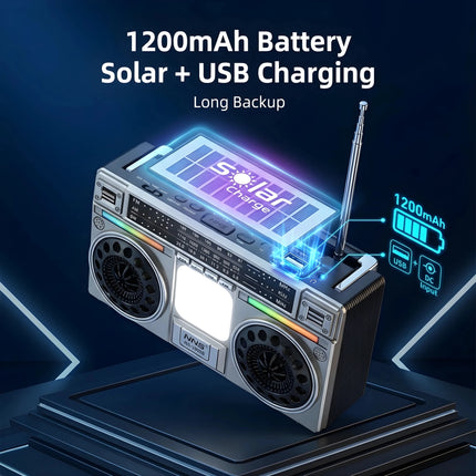 Eco-Friendly Solar FM Radio with Wireless Speaker and Emergency Lighting