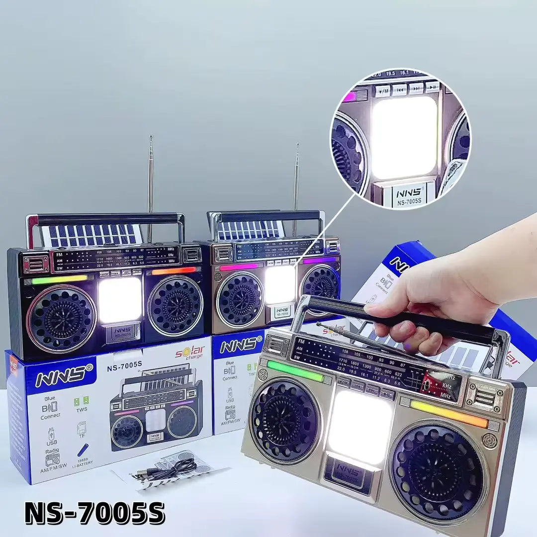 FUTURKART New Retro Solar Blue Tooth Speaker with LED Lights – Portable Bluetooth Speaker, TF/USB/FM/AM, 1200mAh Battery