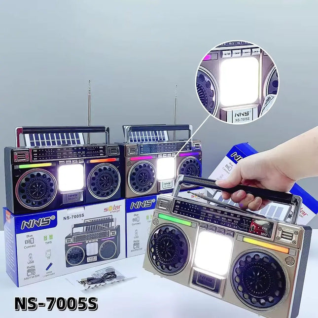 FUTURKART New Retro Solar Blue Tooth Speaker with LED Lights – Portable Bluetooth Speaker, TF/USB/FM/AM, 1200mAh Battery - FUTURKART