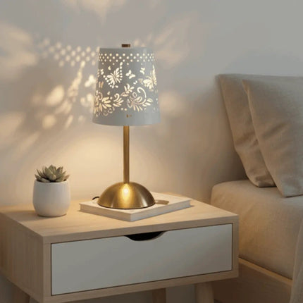 White gold rechargeable bedside LED table lamp butterfly design