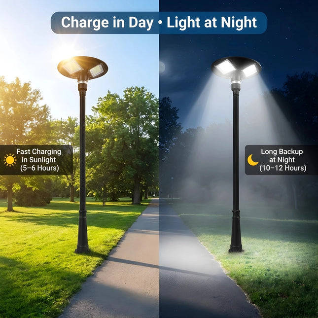 FuturKart 200W Solar Street Light mounted on pole for garden and pathway lighting