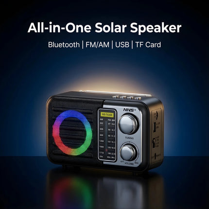 FuturKart Solar FM Radio with Bluetooth Speaker and LED Emergency Light in Black