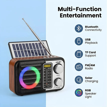 FuturKart Wireless Bluetooth Speaker with Solar Charging and LED Light