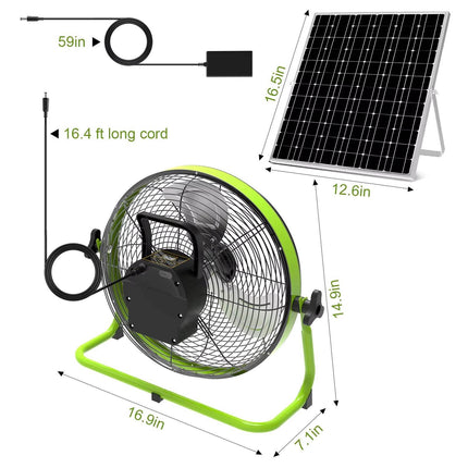 Solar-powered portable fan with USB charging output