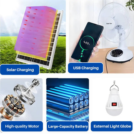 Futurkart Rechargeable solar fan with battery backup and LED bulb