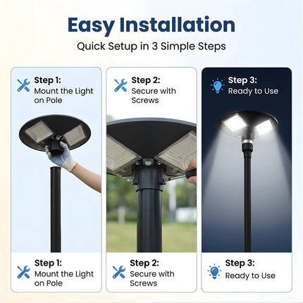 Solar UFO Street Light for Home installed in outdoor driveway at night