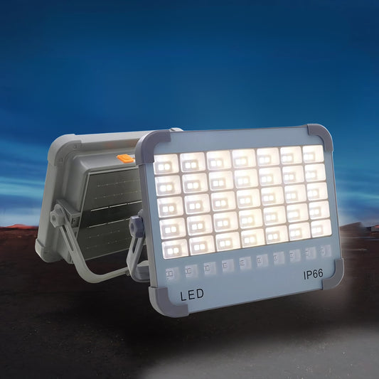 Portable Solar LED Work Light – Rechargeable Flood Lamp with SOS Mode & Power Bank Function