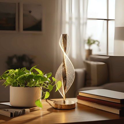 FUTURKART Modern Spiral Rechargeable LED Table Lamp – 3-Mode Lighting, Push Button, Gold Acrylic Design - FUTURKART