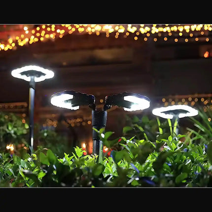 Automatic dusk-to-dawn solar garden lamp for outdoor lighting.