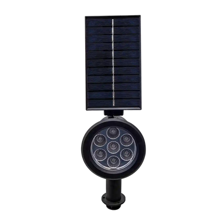 Automatic dusk-to-dawn solar garden spike light for outdoor spaces.