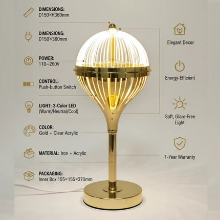 Decorative gold table lamp for bedside lighting and modern bedroom décor