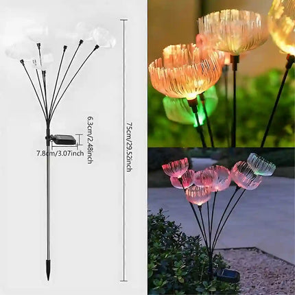 Decorative RGB solar ground light with unique jellyfish-inspired design.
