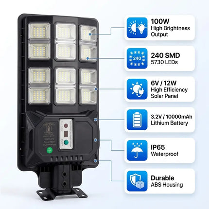 150W All-in-One Solar Street Light |240 LED, Motion Sensor, IP65