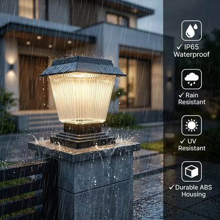 Solar Gate Pillar Light with Remote Control |RGB Color Modes | IP65 Waterproof | Auto Dusk to Dawn Outdoor Solar Lamp