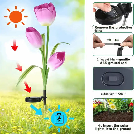 Energy saving solar tulip decorative lamp for outdoor spaces and walkways.