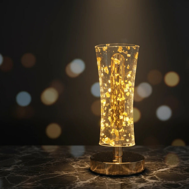 Futurkart Modern Spiral Rechargeable Table Lamp with Gold Acrylic Design Front View