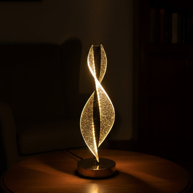 Futurkart Modern Spiral Table Lamp with Gold Acrylic Design and 3 Lighting Modes.