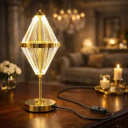 FuturKart premium gold finish table lamp with tri-color LED lighting