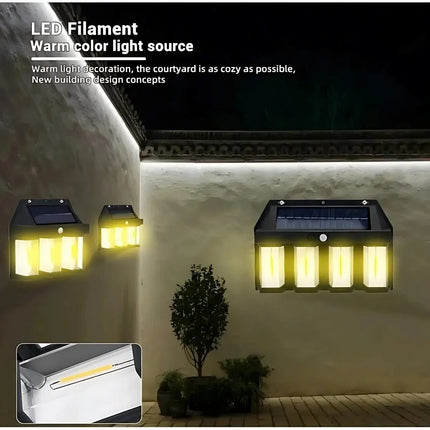 IP65 waterproof solar wall light for outdoor use.