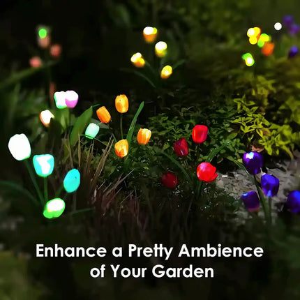 White LED tulip flower solar light for garden and patio decoration.
