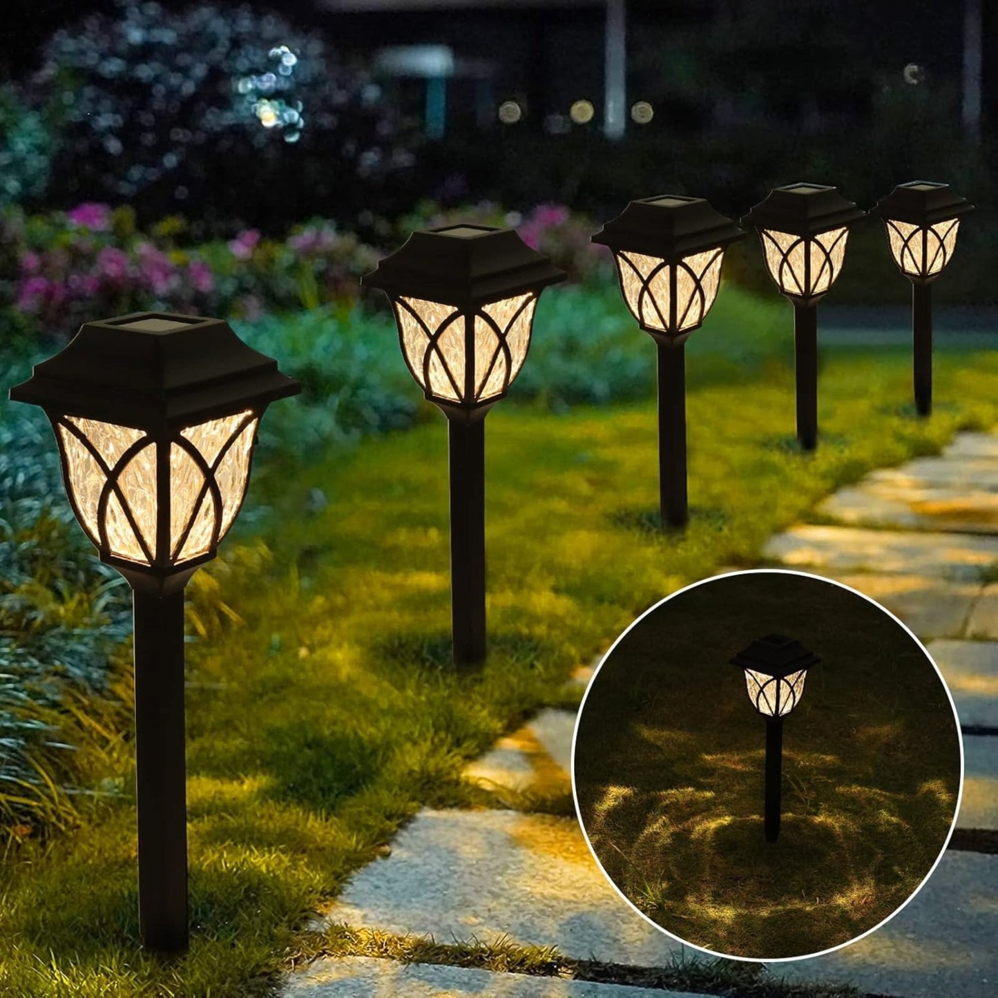 Outdoor Solar Lamp LED – Retro Solar Powered Lawn Light (Warm White) for Garden and Pathway(Pack of 6) – Buy Garden Light Online at FUTURKART
