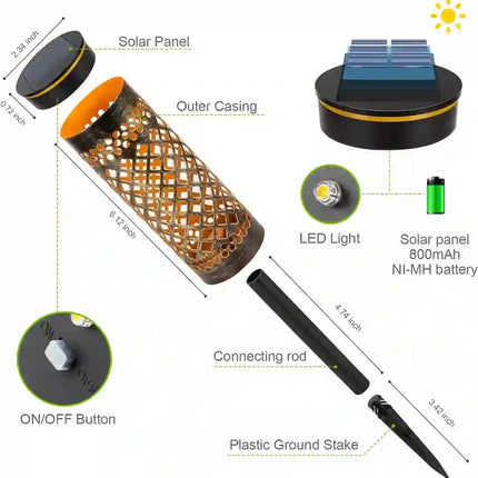 Pack of 4 iron art solar ground lights with decorative hollow design.