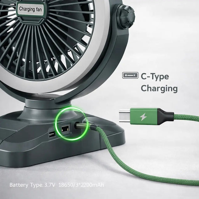 Portable Rechargeable Solar Desk Fan with LED Light | USB Charging | Grey – Buy Online at FUTURKART