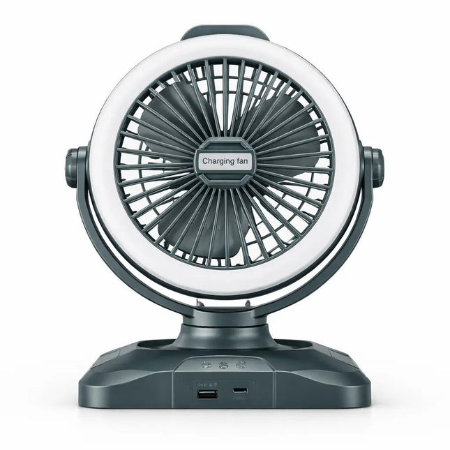 Portable Rechargeable Solar Desk Fan with LED Light | USB Charging | Grey – Buy Online at FUTURKART