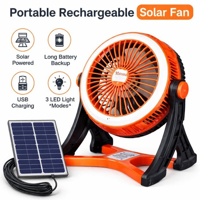 Portable Rechargeable Solar Fan with LED Light | USB Charging | Long Battery Backup – Buy Online at FUTURKART