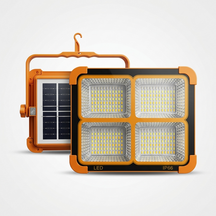 Rechargeable solar flood light providing bright outdoor lighting at night