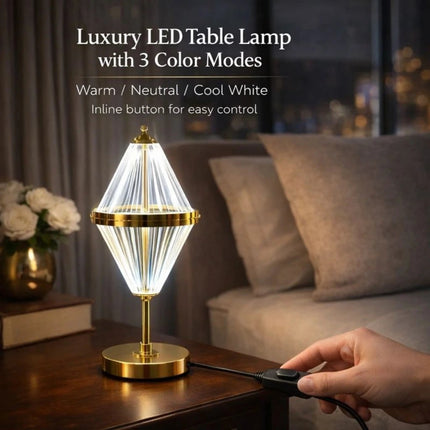 Close-up view of premium iron acrylic table lamp with elegant gold finish