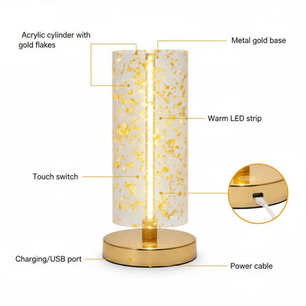 Rechargeable bedside table lamp with elegant gold finish