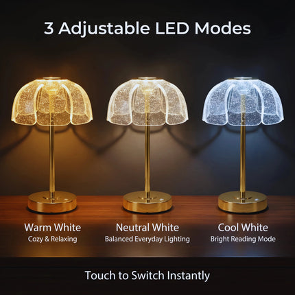 Futurkart Modern Floral Rechargeable Gold Acrylic Table Lamp – 3‑Color LED, Touch Control, Portable Desk & Bedside Lighting – Buy Table Lamps Online 