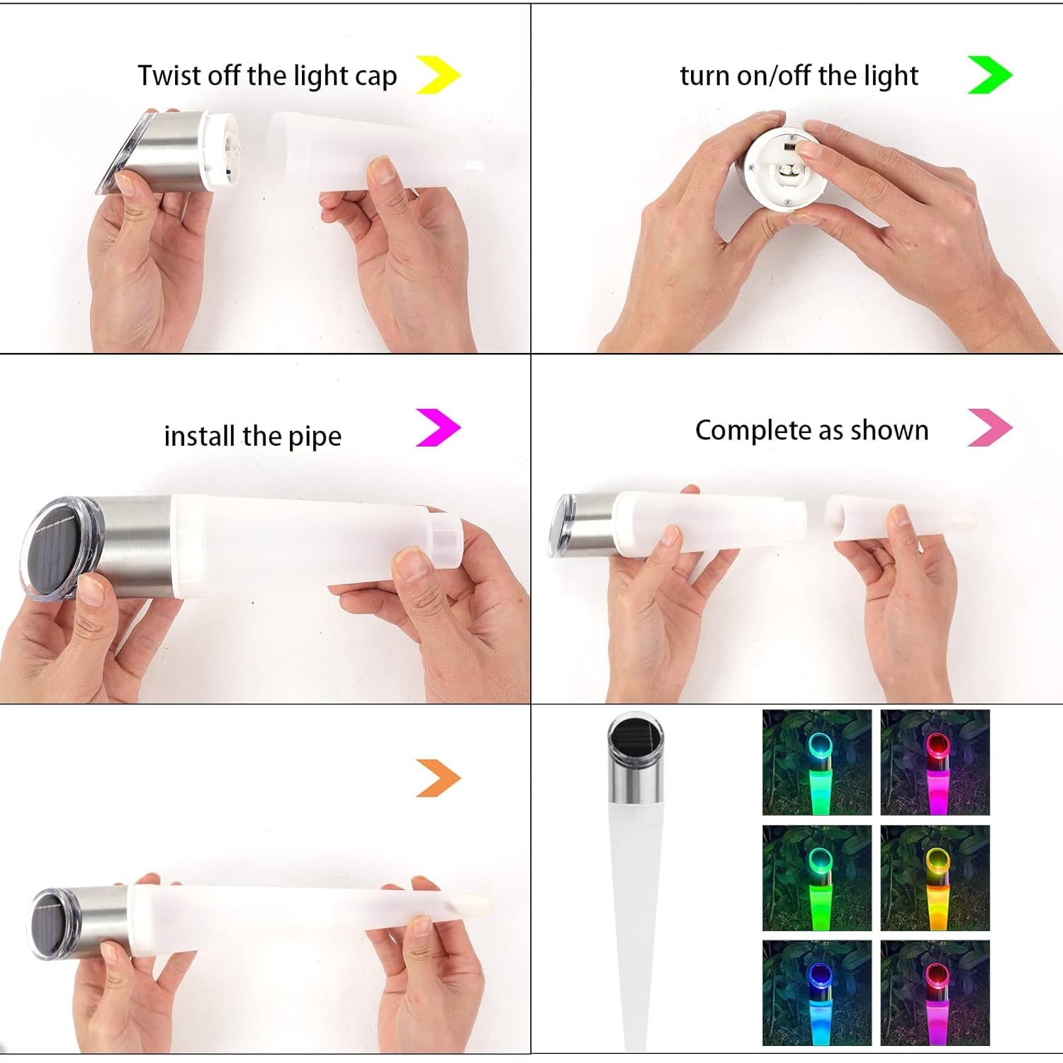 Step-by-step guide on how to use a light fixture with images of hands performing actions.