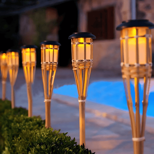 Solar Bamboo Tiki Torch Light – Flickering Amber Flame LED Pathway Lamps for Garden, Patio & Yard(Pack of 2) – Buy Garden Light Online at FUTURKART