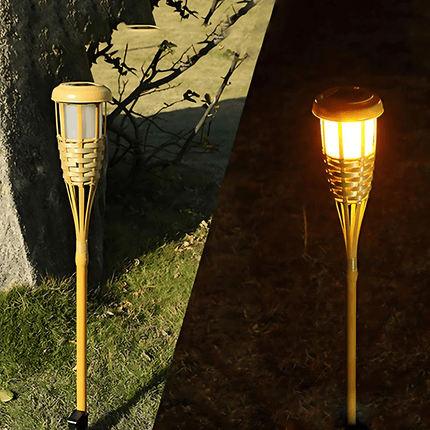 Solar Bamboo Tiki Torch Light – Flickering Amber Flame LED Pathway Lamps for Garden, Patio & Yard(Pack of 2) – Buy Garden Light Online at FUTURKART