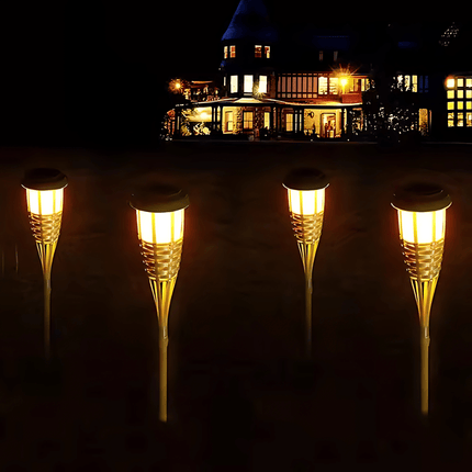 Solar Bamboo Tiki Torch Light – Flickering Amber Flame LED Pathway Lamps for Garden, Patio & Yard(Pack of 2) – Buy Garden Light Online at FUTURKART