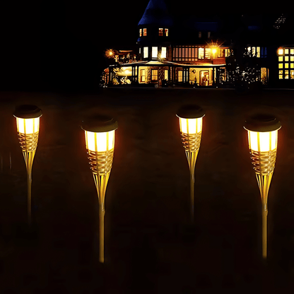 Solar Bamboo Tiki Torch Light – Flickering Amber Flame LED Pathway Lamps for Garden, Patio & Yard(Pack of 2) – Buy Garden Light Online at FUTURKART