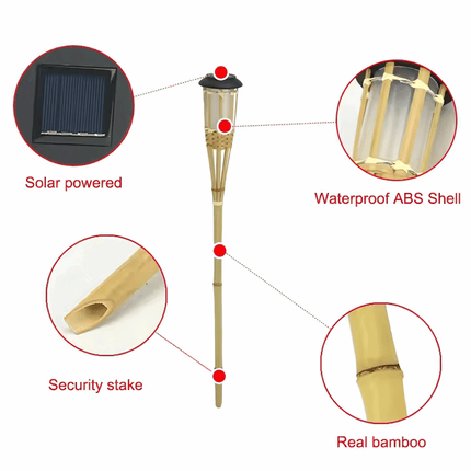 Solar Bamboo Tiki Torch Light – Flickering Amber Flame LED Pathway Lamps for Garden, Patio & Yard(Pack of 2) – Buy Garden Light Online at FUTURKART