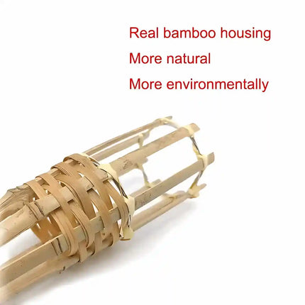 Solar bamboo torch garden light with flickering LED flame.