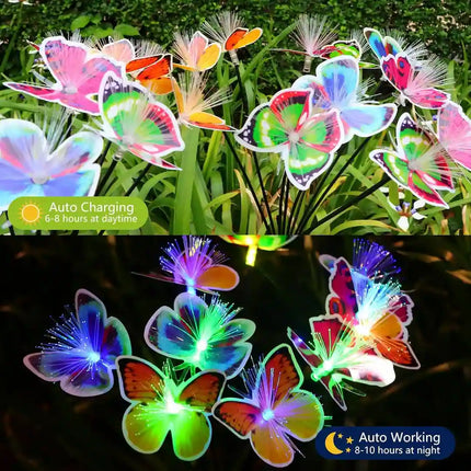 Solar butterfly pathway light for outdoor garden spaces.
